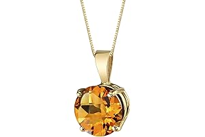 14K Yellow Gold Round-Cut Citrine Birthstone Solitaire Gemstone Jewelry Pendant Necklace