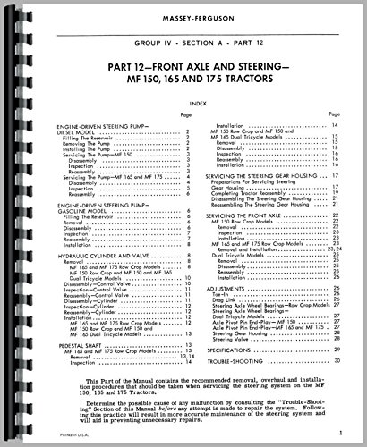 Service Manual Massey Ferguson 175 282 Tractor      Plastic Comb