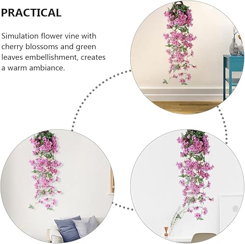 Miniatura 7 de LUOZZY Simulación de flores colgantes de vid con cesta, flores de cerezo falsas para decoración del hogar (rosa, 37.4 in)