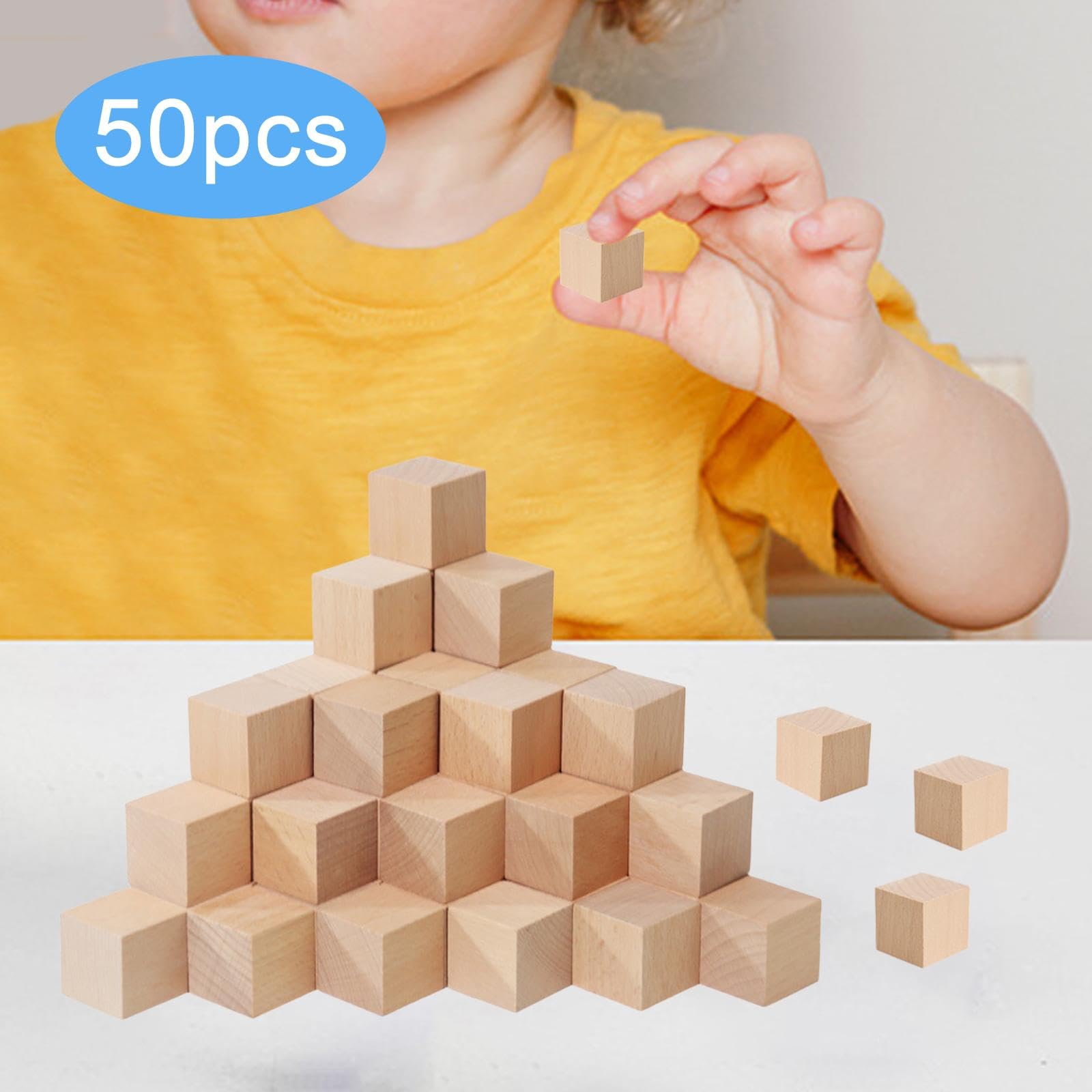 50 Pezzi di Blocchi di Legno per Costruzioni, Giochi di Conteggio, Apprendimento, Mini, Giocattoli di Ordinamento, Piccoli Cubi per Bambini, Marrone, L