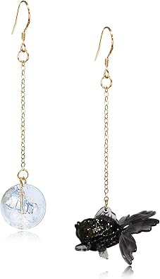 Funny Cute Acrylic Resin Simulation Fish in Bag Dangle Earrings Unique Asymmetry Lightweight Goldfish Dangle Drop Earrings Jewelry Gift for Women