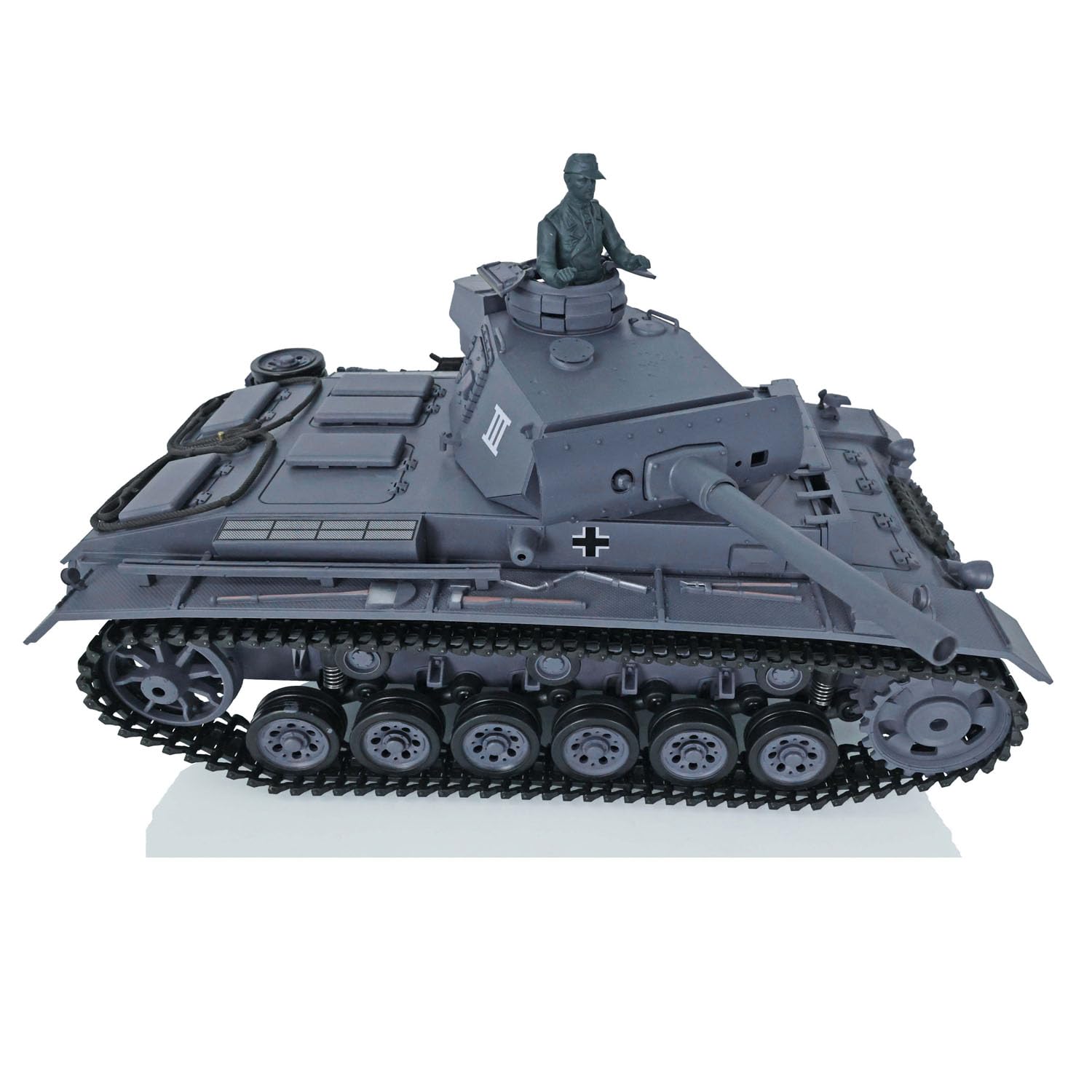 Tanque largo de control remoto Heng 2.4G escala 1/16 7.0 de plástico alemán Panzer Iii L RTR RC Tanque Modelo 3848 Torreta giratoria de 340° Unidad de humo de combate infrarrojo BB Pellets BB