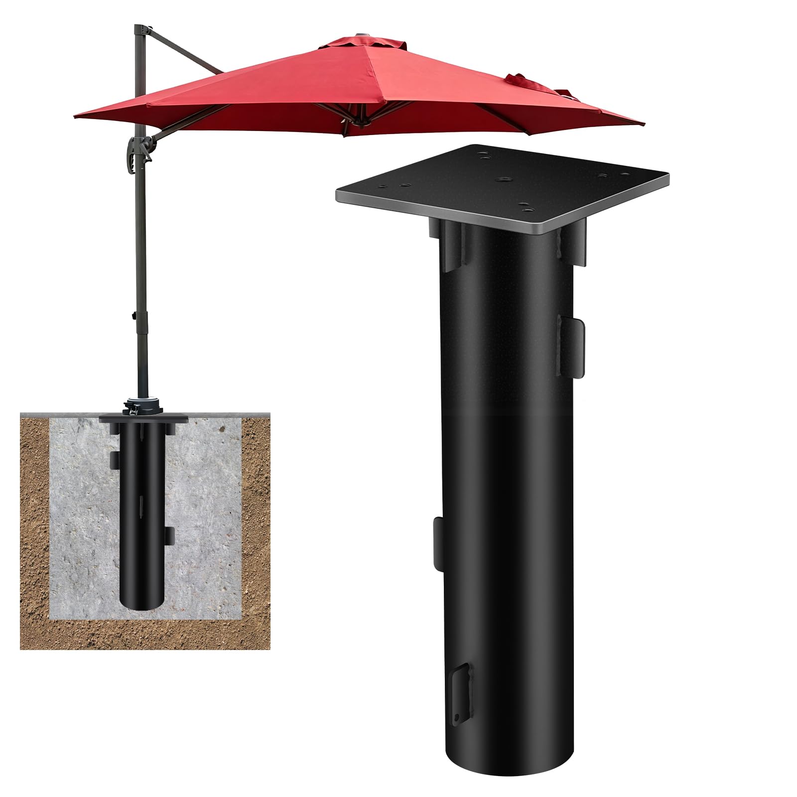 SLIIMU Uniwersalna metalowa płyta podłogowa do parasoli przeciwsłonecznych, stojak na parasole przeciwsłoneczne, tuleja osadcza do parasola na korbę, stojak na parasol przeciwsłoneczny, do