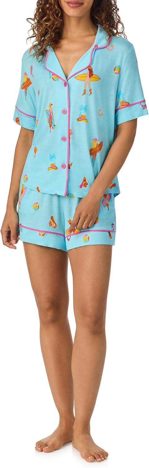 Room Service Womens Pajama Sets, Short Sleeve Stretch Rayon Button Down Top with Shorts 2 Piece Lounge Sets for Women - Image 2