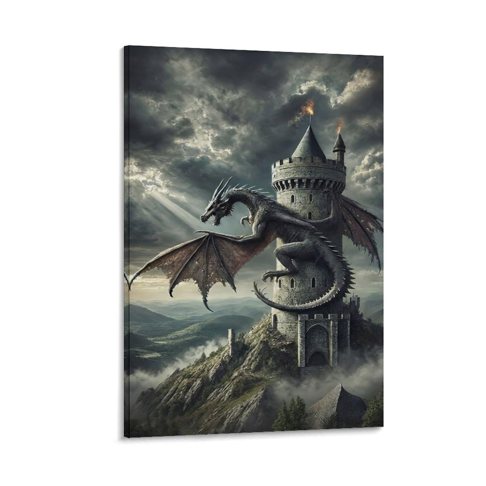 DHBANEIOK Dragon Castle Fantasy Wall Decor Poster Canvas Prints Picture Modern Canvas Wall Art Picture Wall Hanging for Home Decorations 16x24inch(40x60cm)