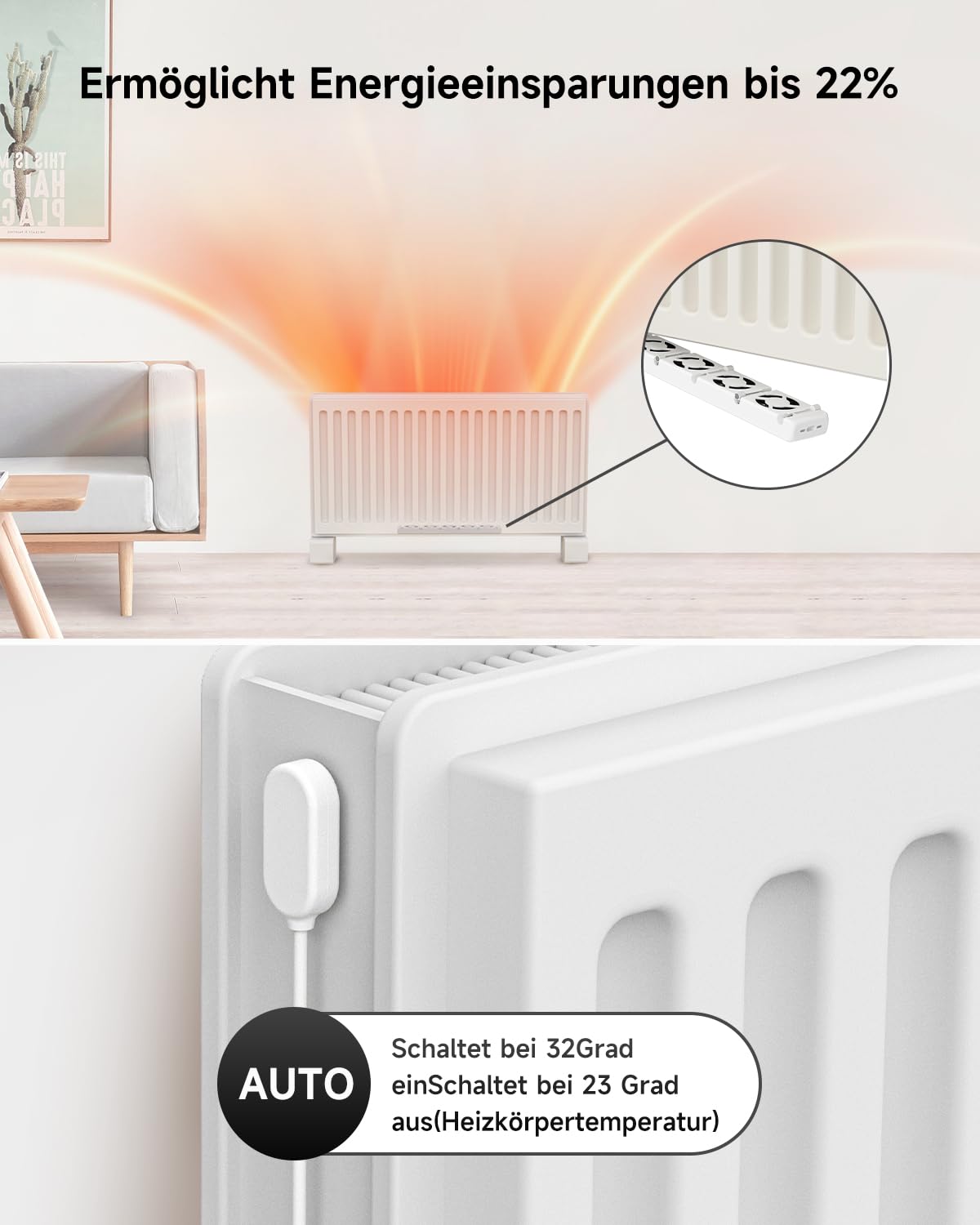 TEOV Heizkörper Ventilator 2026 Smart - Einstellbare Geschwindigkeit, Ultra-Leiser Heizverstärker mit Thermostat, Spart bis zu 25% Heizkosten (3er Set, 2 Pack)