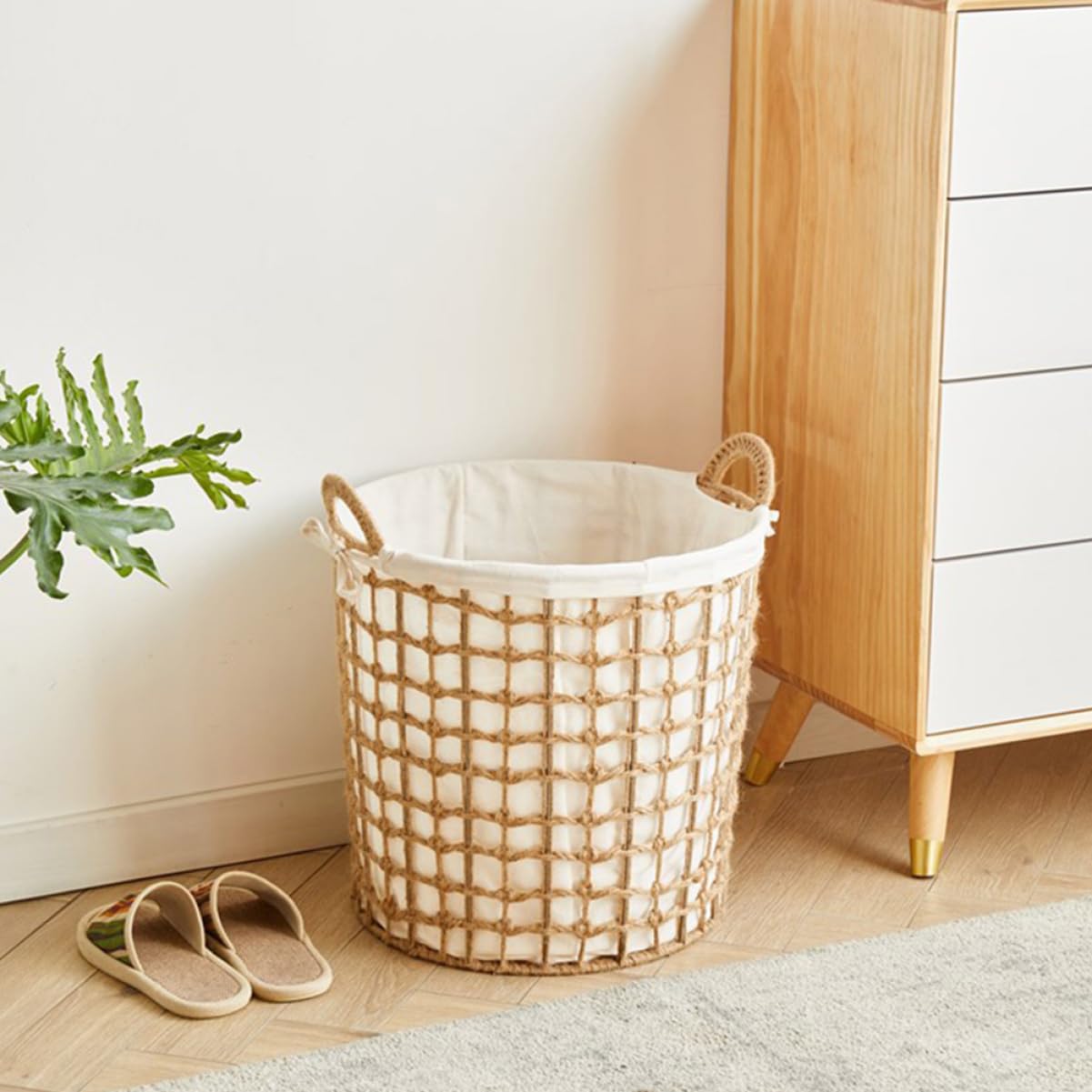 TOPBATHY Moderner Aufbewahrungskorb aus Baumwoll und Hanfseil mit Griff für Einfaches Aufhängen Quadratisch und Rund für Kinderzimmer und Schrankorganisation