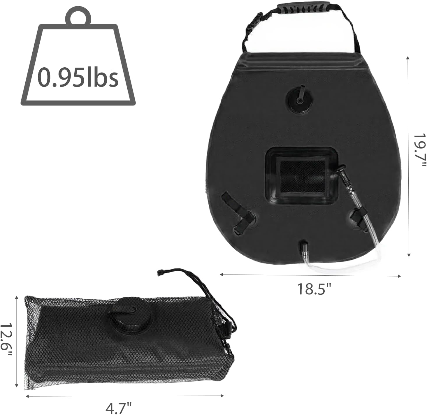 solar shower bag 20l with shower head - portable camping shower bag