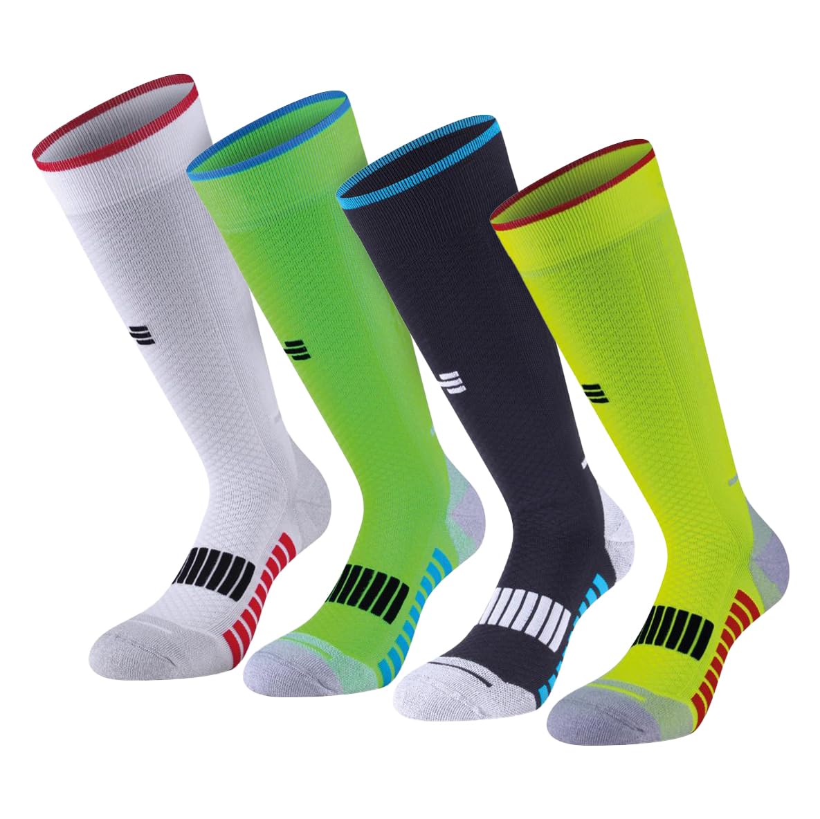 R-EVENGE Kit 4 Calze Running lunghe per la corsa indoor, outdoor, trekking e tempo libero con rinforzo sulla punta e tallone.