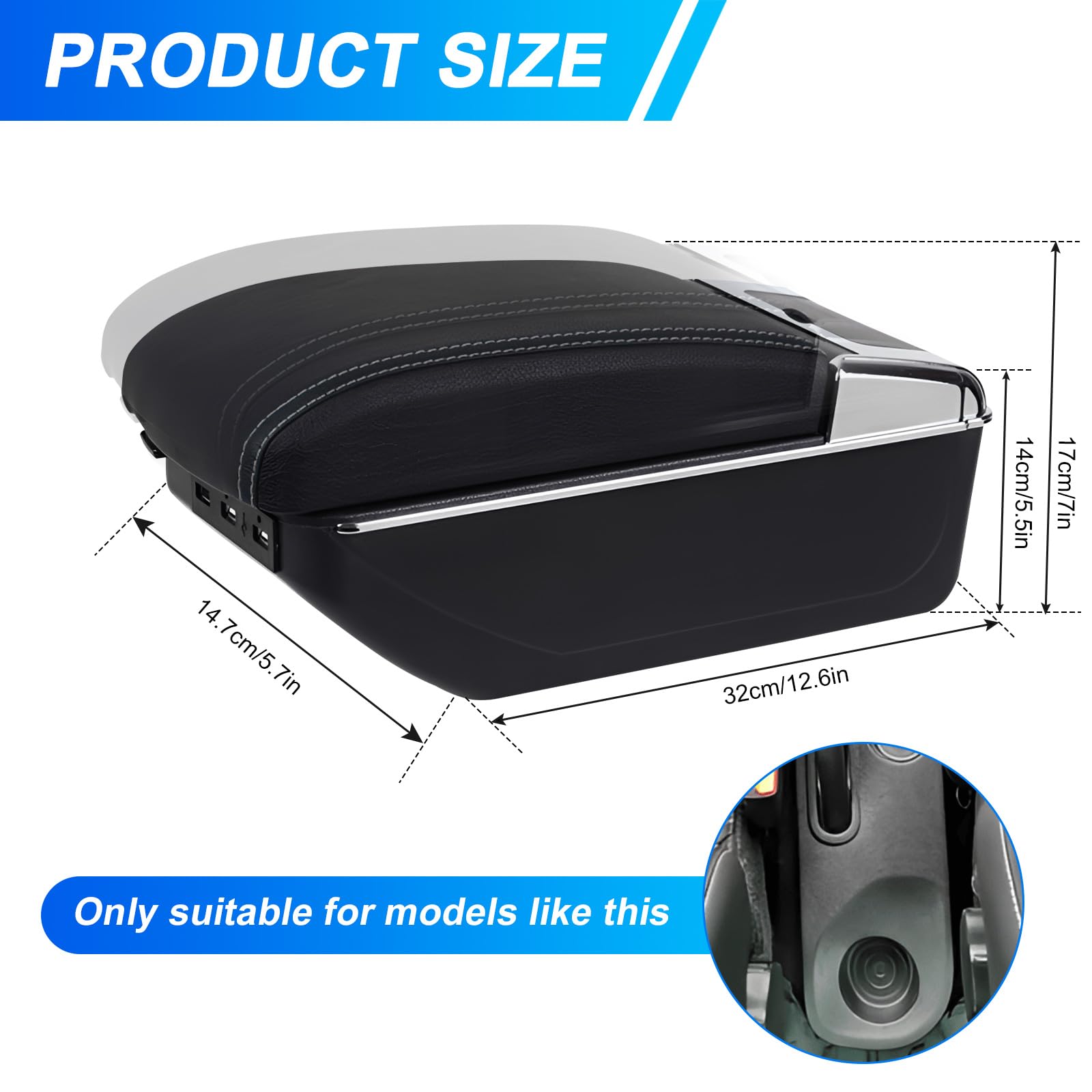Apoyabrazos Compatible con R-enault Clio 4 IV 2012-2019 Apoya brazos coche Consola Reposabrazos Central Tapizado Caja de Almacenamiento Cuero con 7 puertos USB