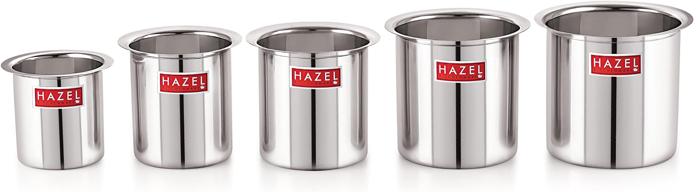 HAZEL Steel Milk Pot Set of 5 | 0.8 litres to 2.8 litres Stainless Steel Milk Boiler Container | Milk Boiling Vessel Gunj for Kitchen, 5 Pc Set Silver