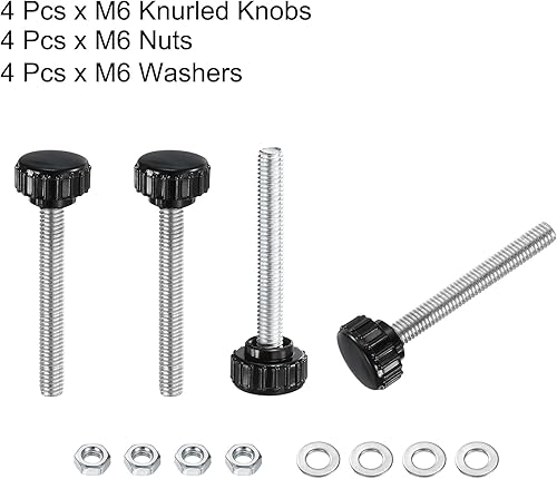 Miniatura 335 de uxcell Juego de 4 perillas moleteadas, tornillos de pulgar con tuercas y arandelas, rosca macho métrica M6 x 1.378 in, cabeza de plástico de 0.984