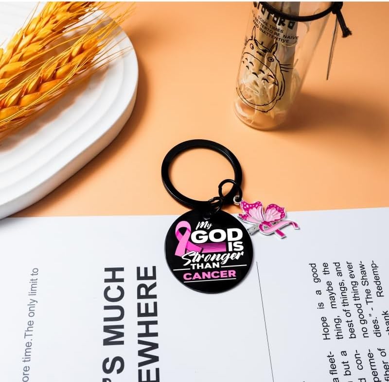 Breast Cancer Gifts for Woman Ovarian/Pancreatic/Bladder Breast Cancers Survivor Gifts Cancers for woman Awareness Accessories My God Is Bigger Than Cancer Spiritual Keychain