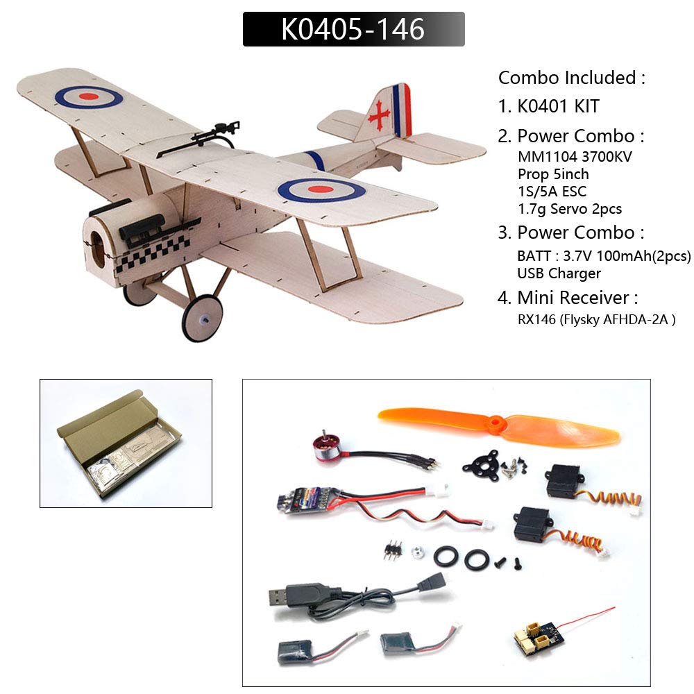 Micro 3 CH Balsa Electric Airplane 378mm s.e.5a Royal Biplane Figther by DW Hobby; Remote Control Laser Cut Model KIT SE5A for Adults Unassembled (K0405-146)