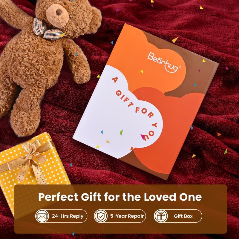 Bearhug Heated Electric Blanket - Soft Flannel Electric Throw Heating Blanket with 6 Heat Settings Full Size 77×84 inches Red - Velvet & Velvet