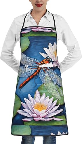 Unisex Apron With Pocket, Dragonfly Painting Chef Apron For Cooking, Bbq & Crafts, Spillproof Kitchen Protection Bib With Large Utility Pocket For