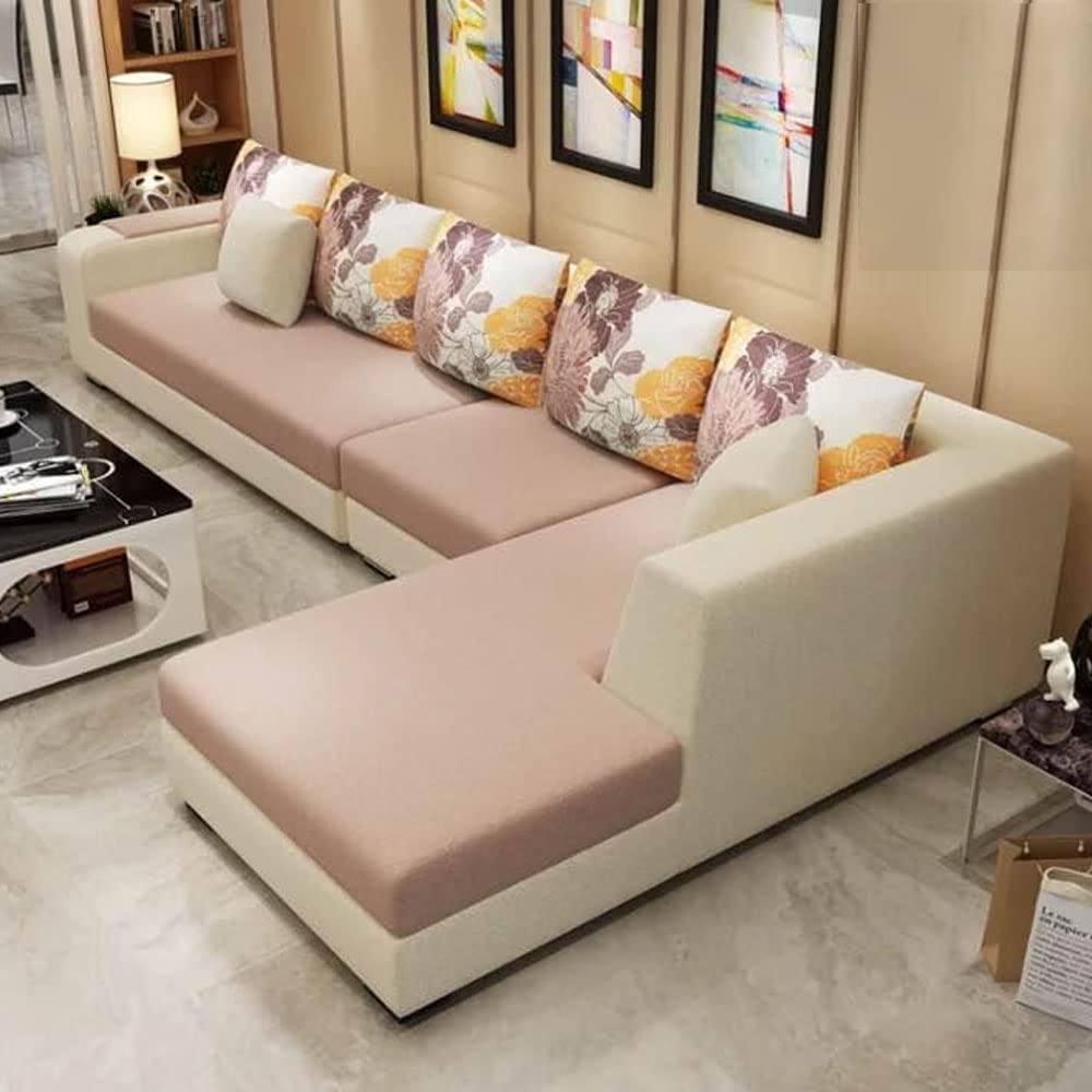 Atlando RHS 6 Seater L Shape Sofa Set for Living Room (Cream Grey Fabric)-image-9
