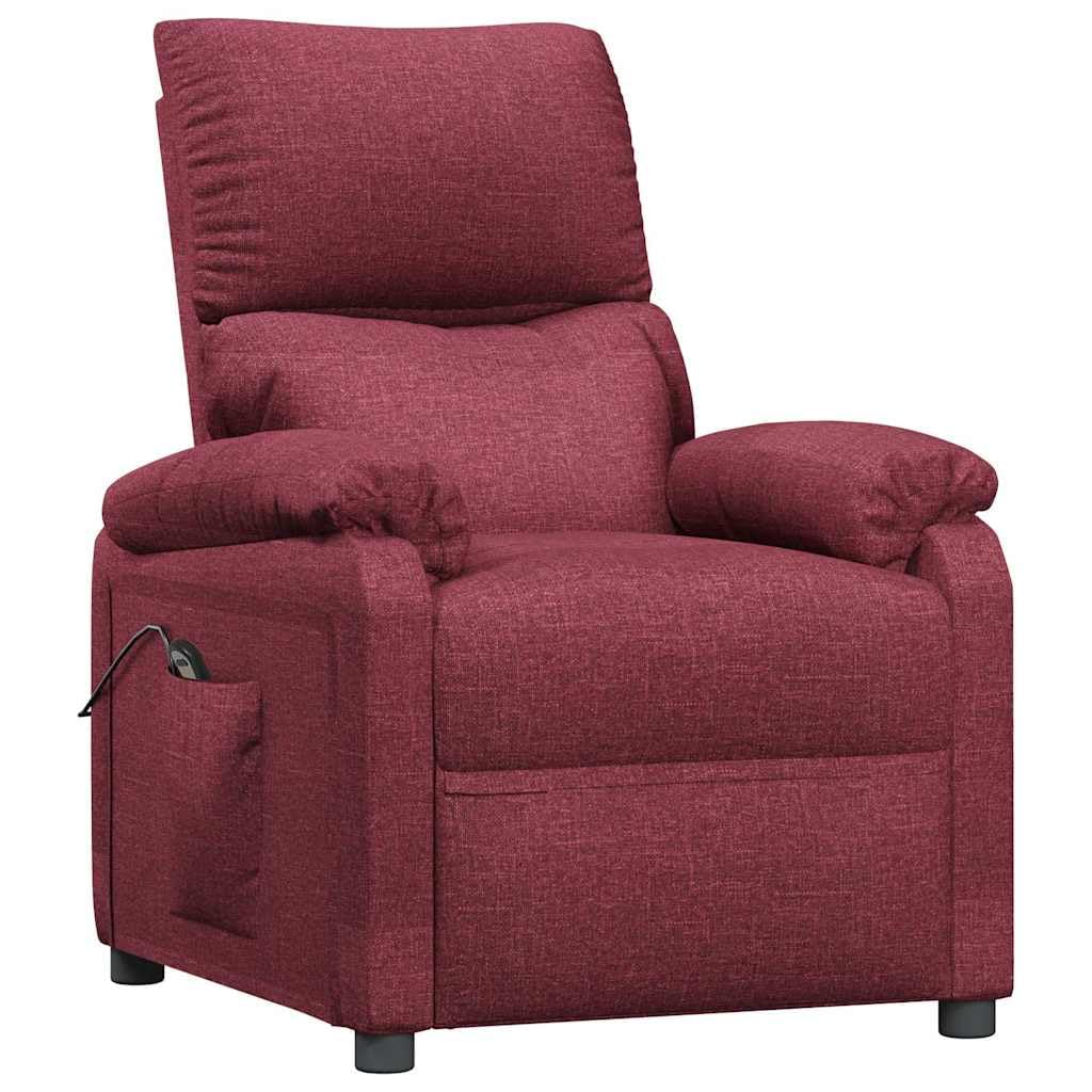 Fauteuil relax électrique rouge vin avec housse en tissu, fonction allongée et dossier réglable, cadre en bois et métal, rembourrage ergonomique, idéal pour le salon, le bureau et le coin