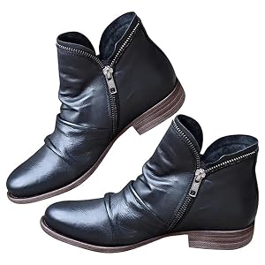 Ankle Booties for Women Winter Warm Fur Lined Leather Short Boots Ladies Comfortable Low Heeled Ankle Boot Casual