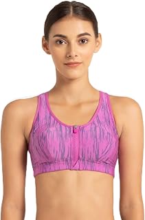 MI02 Sports Bra | Wirefree | Padded | Full Coverage | Printed | Racer Back Front Zipper Styling | Microfiber Elastane Fabric