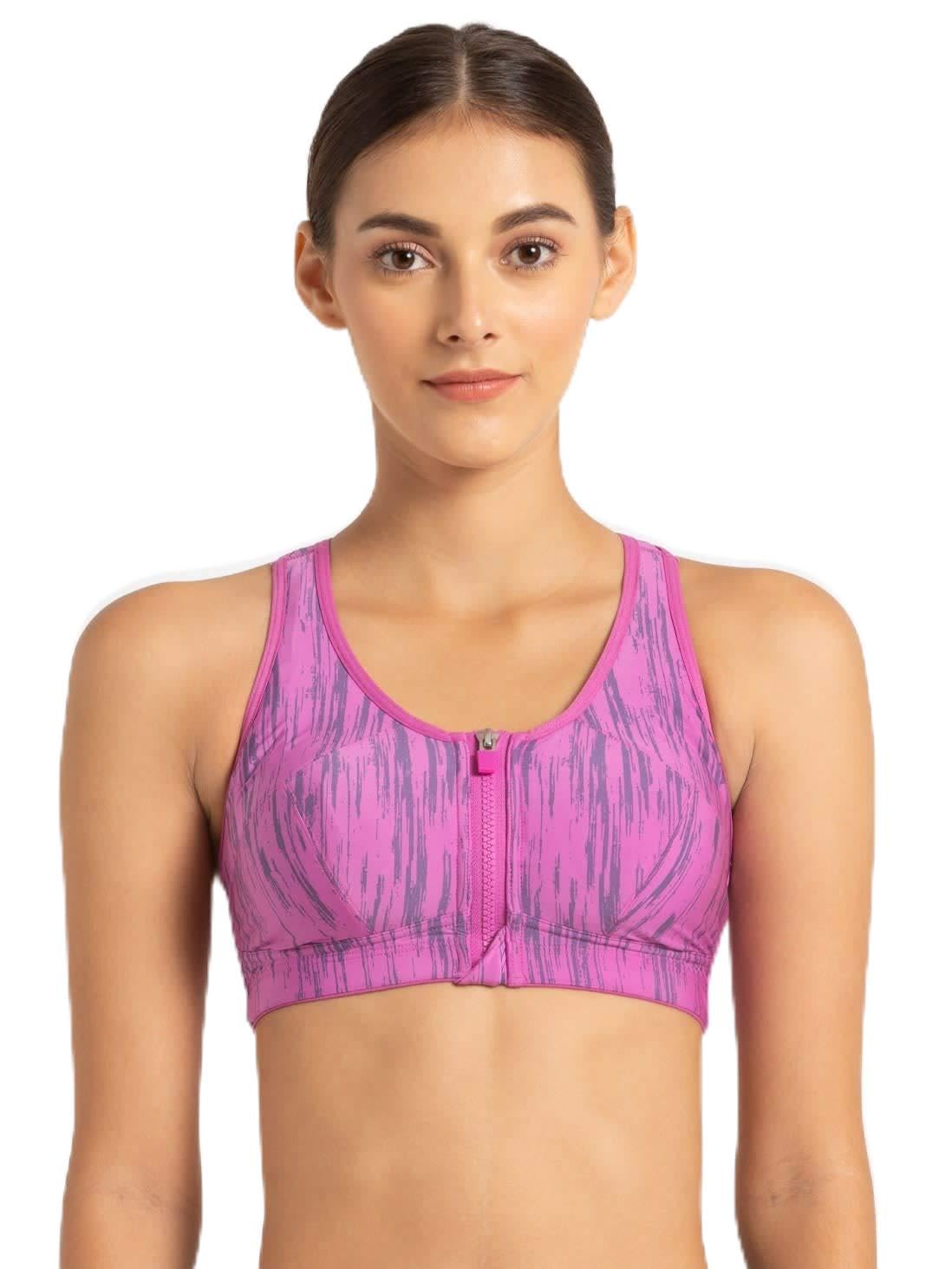 Jockey MI02 Sports Bra | Wirefree | Padded | Full Coverage | Printed | Racer Back Front Zipper Styling | Microfiber Elastane Fabric-image-3