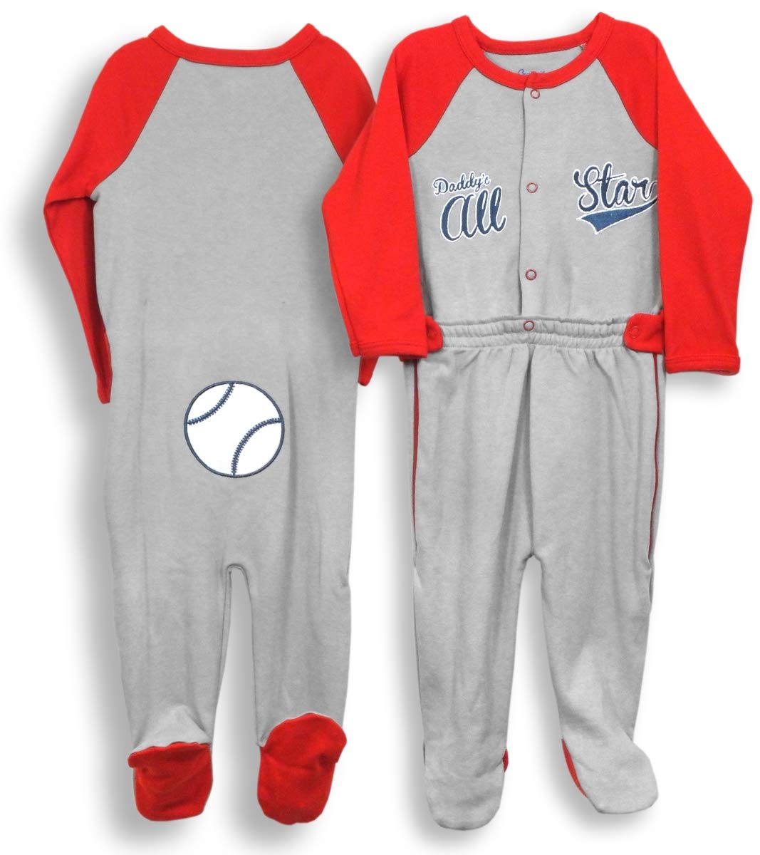 Spencers H73104-9 6-9 Months Zip Leg Sleeper - Daddys All Star - Baseball, Red