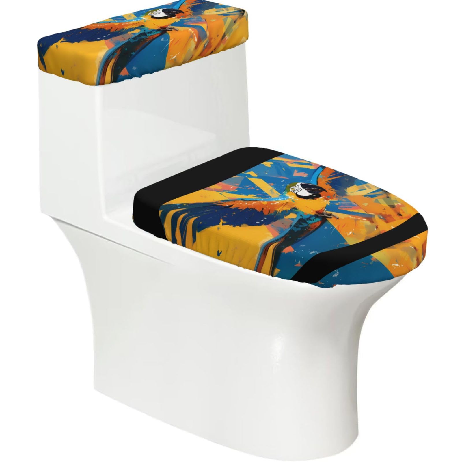 Mrowyc Black Flying Parrot Printed Toilet Seat Set - Set Of 2 - Universal Toilet Seat Cover - Housewarming Birthday Christmas Gift