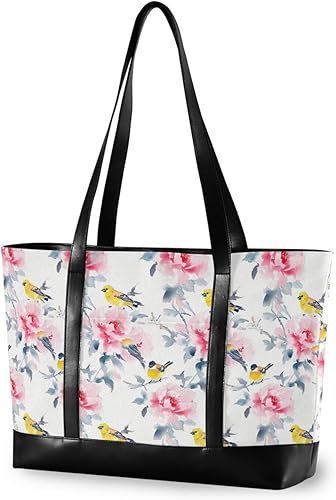 Miniatura 2 de Flowers Birds Fashion Tote Bags for Women Laptop with Zipper Large Work Bags for Women for College with Diaper maletin ejecutivo para mujer