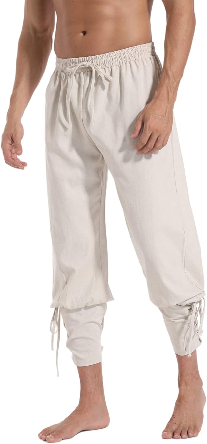perdontoo Men's Ankle Banded Cuff Renaissance Pants Medieval Viking Navigator Trousers Pirate Cosplay Costume - Image 2