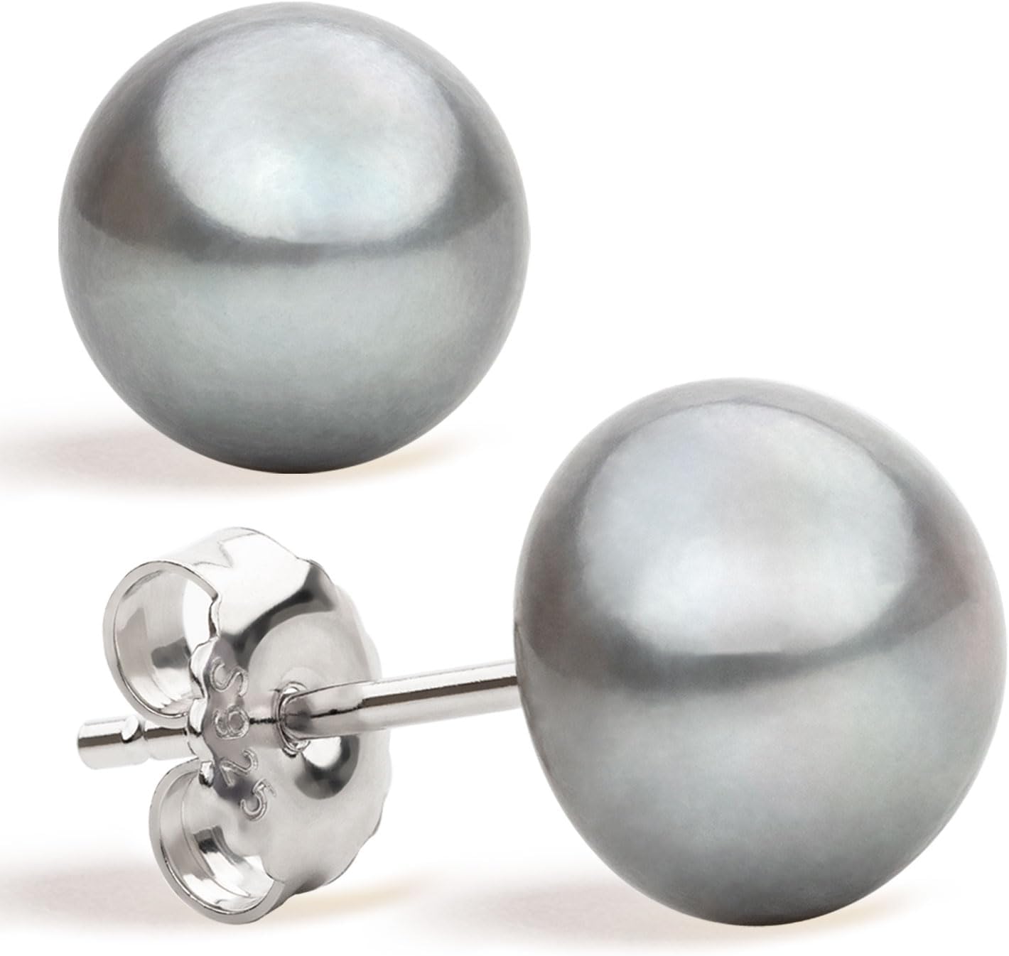 Freshwater Cultured Pearl Stud Earrings for Women Button Shape Gray Color SECRET & YOU - Sterling Silver 925 - Available in 4 sizes from 8 mm to 11 mm