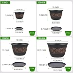 Usocik 4 Pack 16 inch Plant Pots, Retro Pattern Planters with Drainage Holes and Saucer, Sturdy Plastic Garden Flower Pots for Indoor & Outdoor Plants Copper | Large copper retro PP pots with drainage holes and saucers for houseplants patios porches