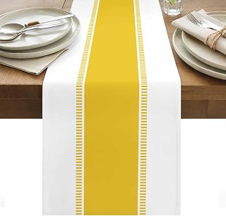 Table Runner 48 inches Long Yellow Stripe Dining Table Runners Modern Art Vertical Stripe Kitchen Table Decoration for Home Party, Indoor and Outdoor Decor 13x48 Inch