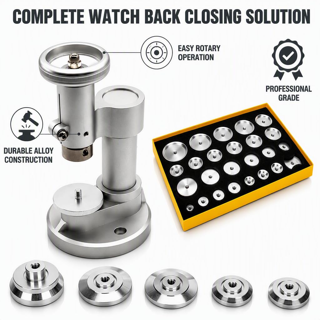 Herramienta para Cerrar la Tapa Trasera del Reloj con 25 moldes, Prensa Visible Invertida, para reemplazo de batería.