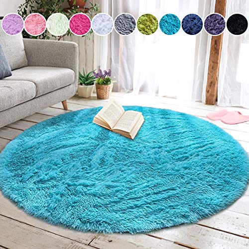 junovo Round Fluffy Soft Area Rugs for Kids Girls Room Princess Castle Plush