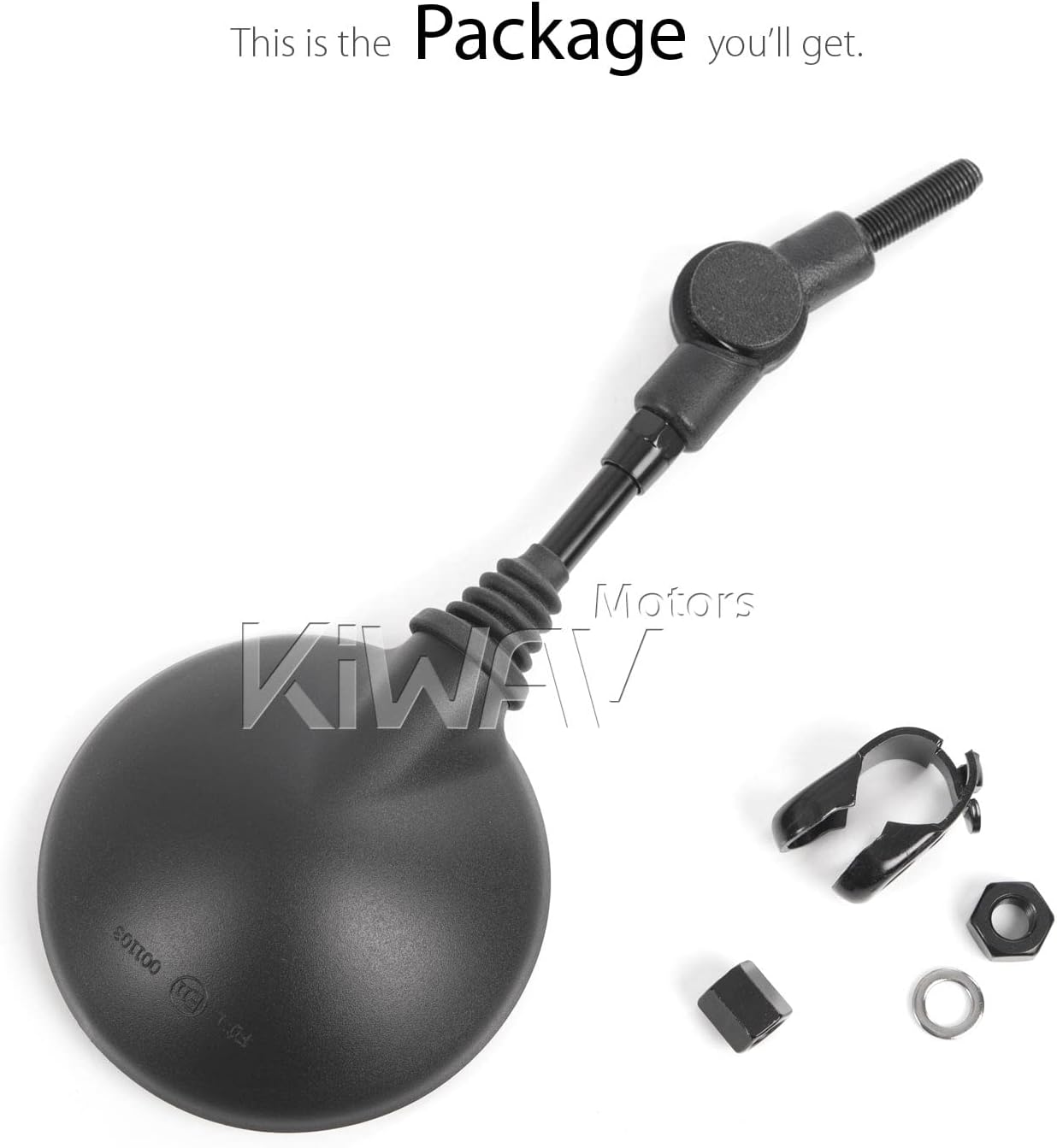 KiWAV バイクミラー 折りたたみ式 可倒式ミラー 黒 丸型 ABS製 片側1本 左右共通 左右兼用 10mm正ネジ 7/8インチ