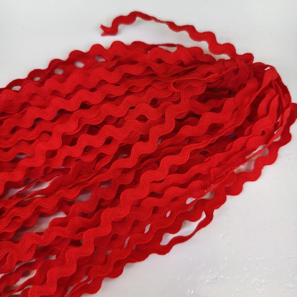 Rick Rack Trim for Sewing, 27 Yards Red Fringe Trim, 5mm Wide Wavy Braided RIC Rac Trim Lace Ribbon for DIY Crafts, Dress, Gift Wrapping, Wedding Decor