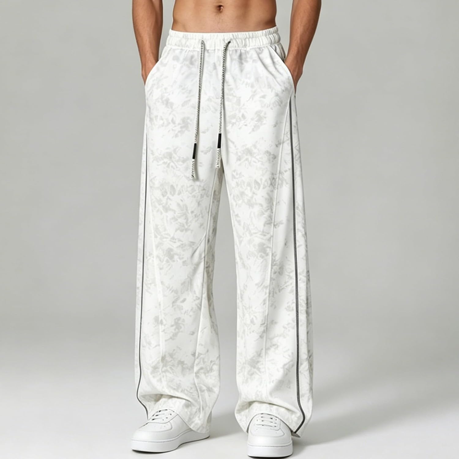 Men's Wide Leg Sweatpants Drawstring Elastic Waist Pants