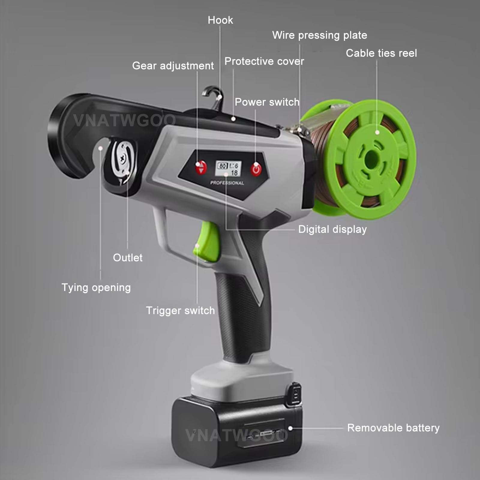 Legatrice per Piante con Display A LED, Legatrice per Viti Regolabile A Batteria per Kiwi, Strumento di Legatura Agricola Impermeabile E Ricaricabile