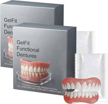 2 PCS Functional Dentures,Advanced Customized Full Denture Set,Silicone Reline Denture Set,Natural-Looking Clip-in Veneers, Soft and Comfortable