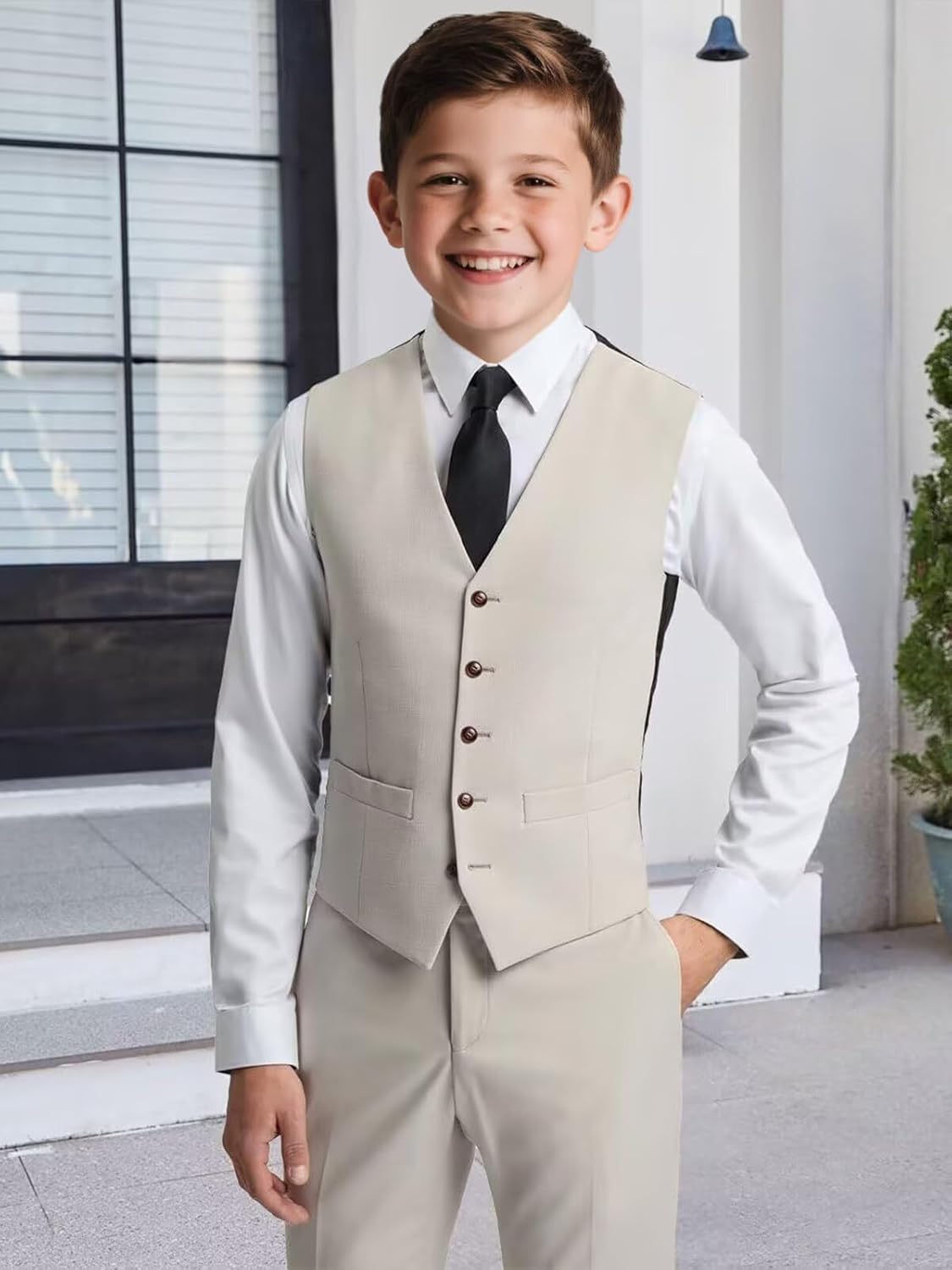 Boys Tuxedo Suits Slim Fit 3 Piece Kids Dress Clothes for Boy Formal Wedding Suit Blazer Vest Pants