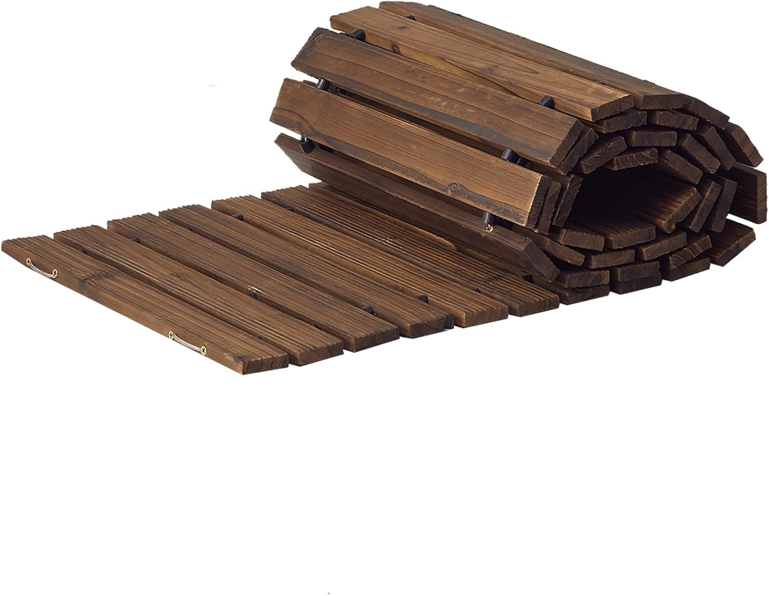 Wooden Garden Pathway with Rubber-Coated Connections,Outdoor Roll Out Curved Walkway, Weather-Resistant & Non-Slip Patio Path for Garden, Backyard, Beach, Wedding Party (Natural, 6FT)