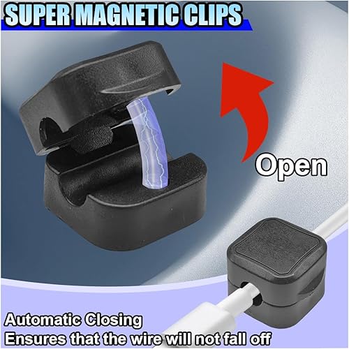 Miniatura 4 de Paquete de 8 organizadores de cables para automóvil, clips magnéticos de gestión de cables de escritorio de automóvil, soporte de cable de carga