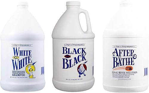 Chris Christensen Paquete de champú y acondicionador de galones, champú blanco sobre blanco + champú negro sobre negro + solución de enjuague final