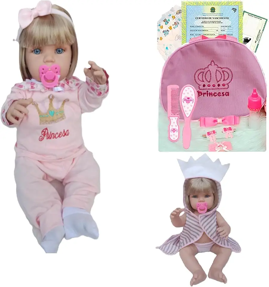 Tipo Boneca Bebê Baby Real Reborn Realista Bolsa + 28 Itens (Cabelos Loiros)