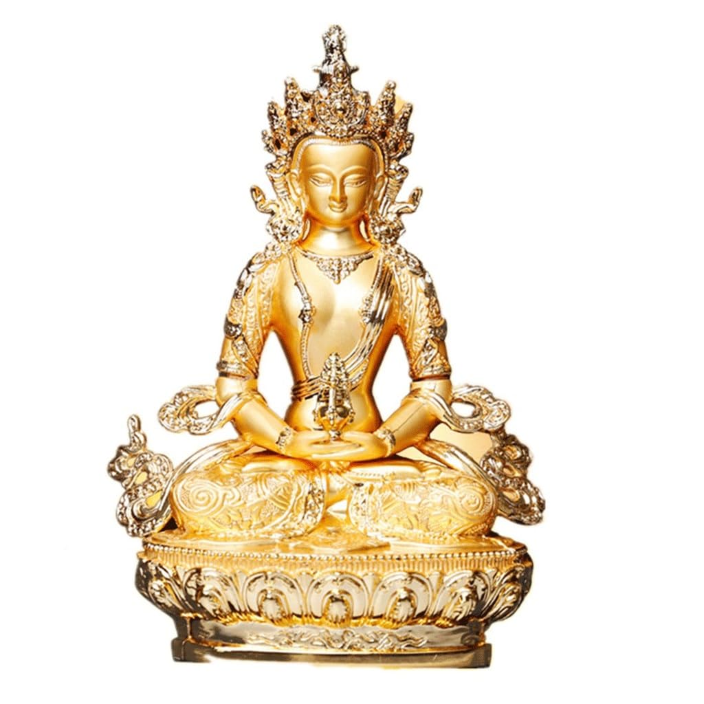 Budista de Metal de aleación de Buda de Oro eficaz de 5 Pulgadas, for Decorar la Oficina en el hogar, Estatua Artesanal de Amitayus de longevidad