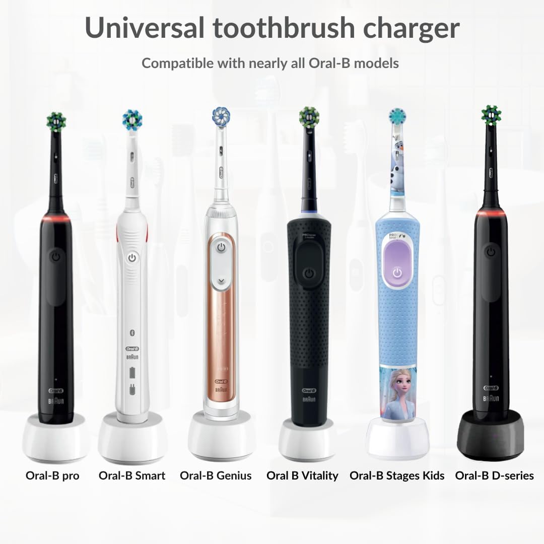 Various Oral-B toothbrush models compatible with the charger