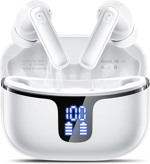 Drsaec Auriculares Inalambricos Bluetooth, HiFi Estéreo Auriculares Bluetooth 5.3, 40H Cascos Inalambricos Bluetooth con 4 ENC Reducción de Ruido/Pantalla LED/USB-C/Control Táctil/IP7 Auriculares