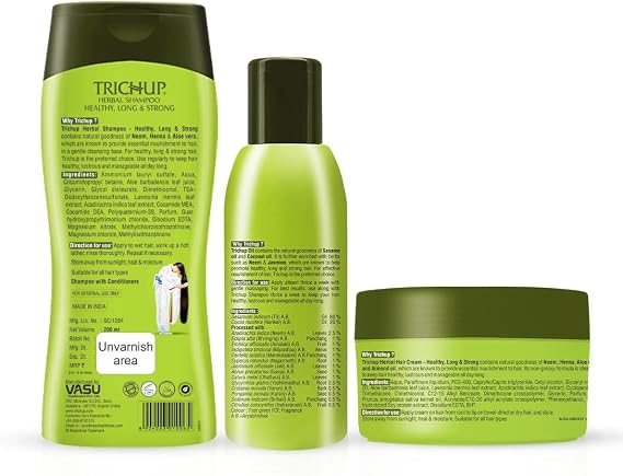 Trichup Anti Hair Loss Kit - Hair Fall Control Oil (200ml), Shampoo, Cream (3-Pack)