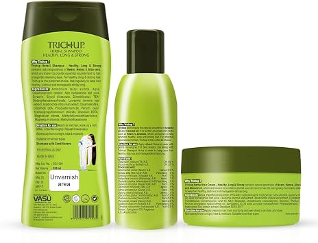 Trichup Anti Hair Loss Kit - Hair Fall Control Oil (200ml), Shampoo, Cream (3-Pack)