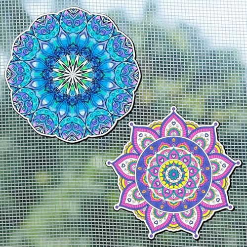 Relaxweex 2 Pairs Mandala Screen Door Magnets 6" Round Double Sided Door Protectors for Sliding Screen Doors, Decorative Magnets to Prevent People & Pets from Running into Windows (Multicolor Mandala)